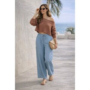 Zac & Rachel Wide Leg Cargo Pants Womens XL Light‎ Wash Lyocell Lightweight Soft
